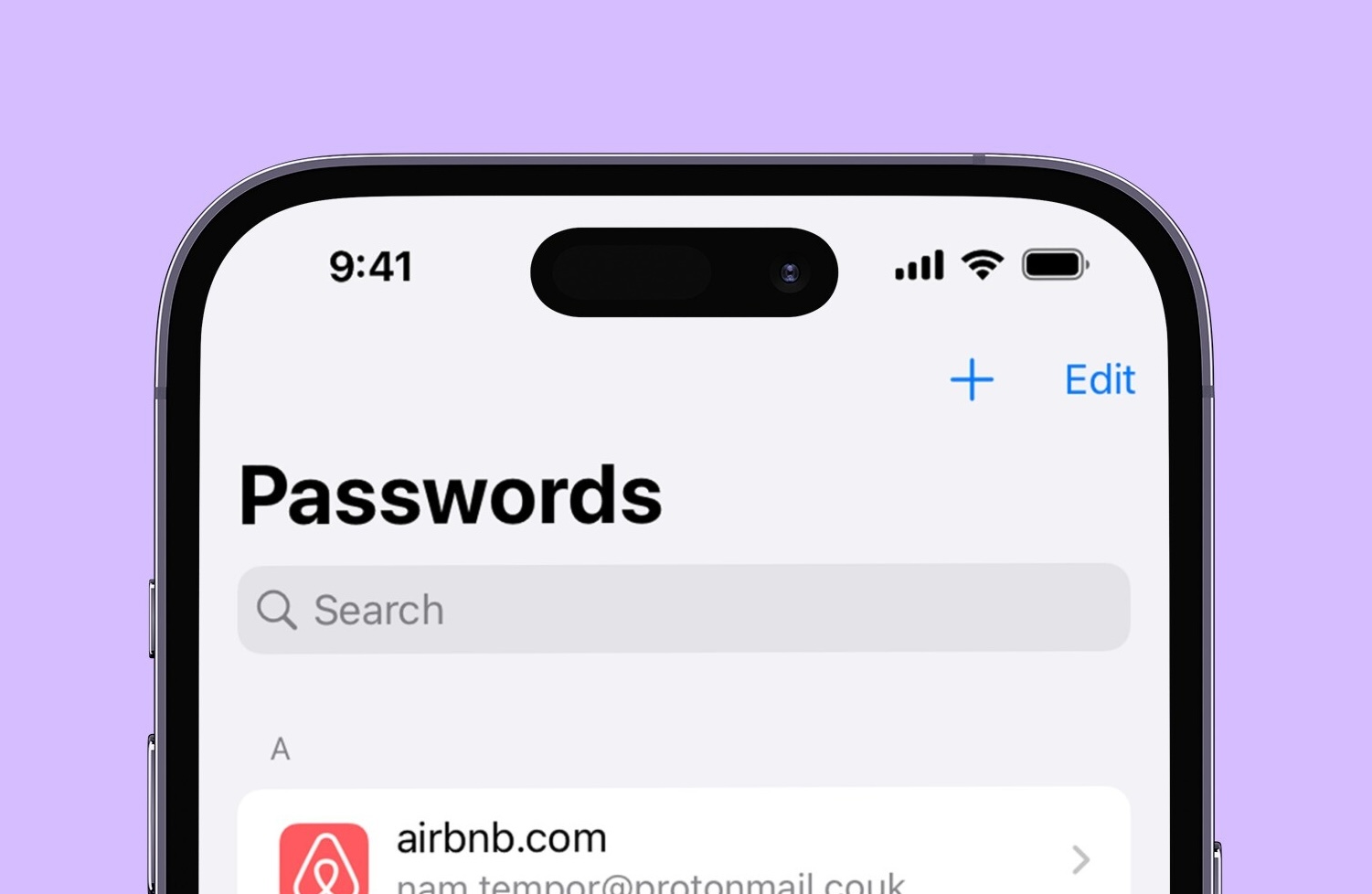Screenshot of a passwords iPhone app